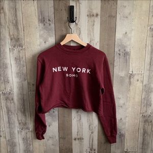 SOLDMaroon Crop NEW YORK SOHO Sweatshirt